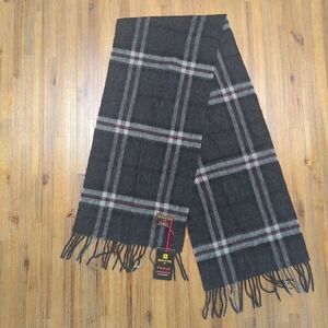 NWT Patrick King Plaid Scarf 100% Lambswool Charcoal Tartan